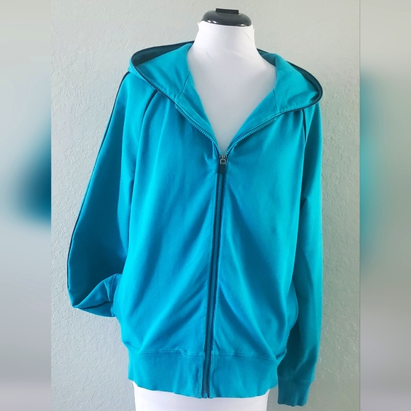 Hoodie Size L, Turquoise Cotton/Spandex - Picture 1 of 7